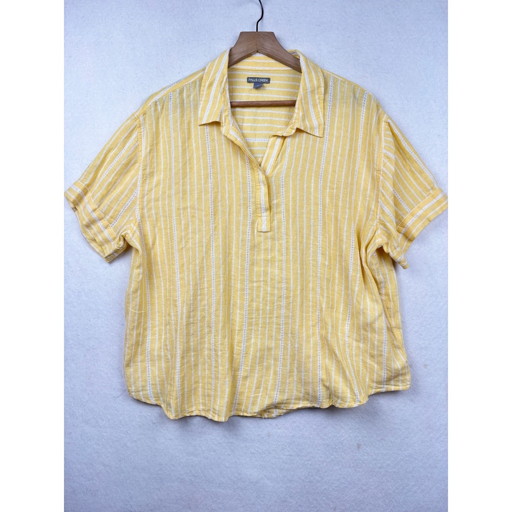 Falls Creek Linen Blend Shirt Womens L Striped Coastal